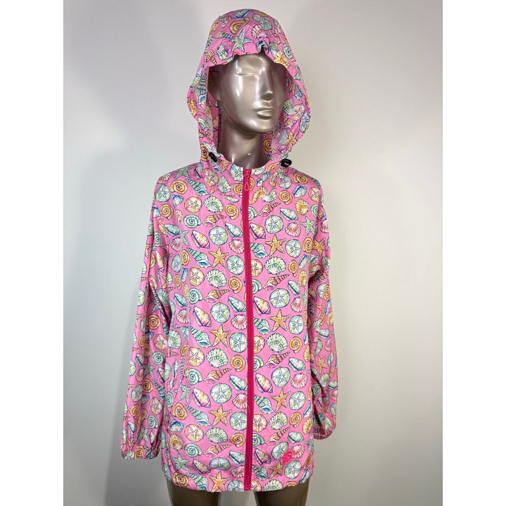 Simply Southern Pink Seashell Single Layer Rain Coat Jacket Size Large